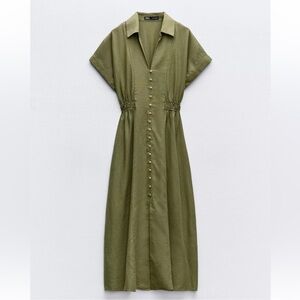 Zara Olive Green Button-Down Maxi Dress